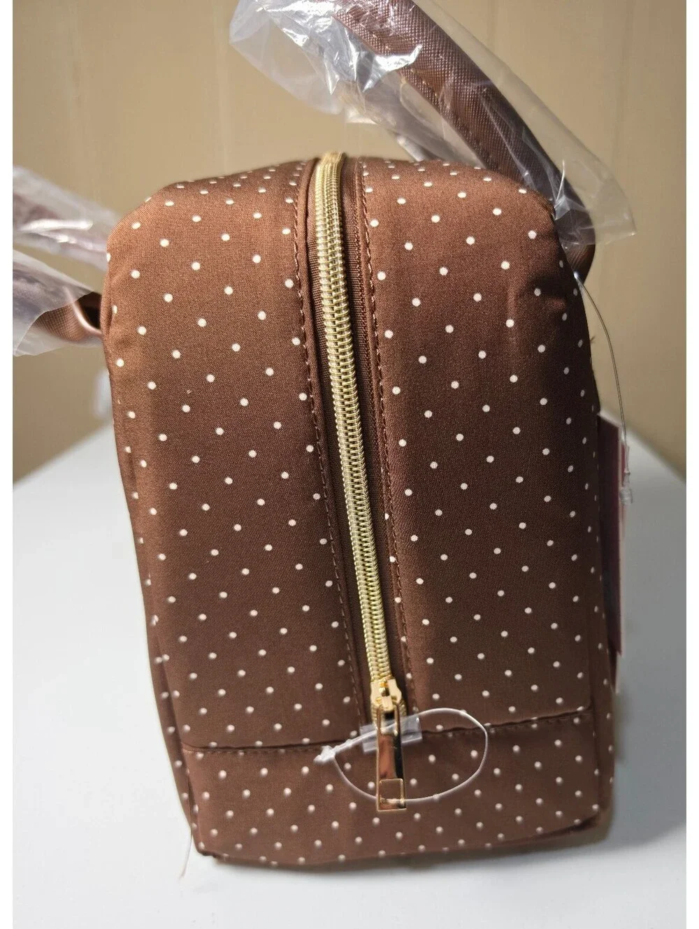 Brown Polka Dot Insulated Lunch Bag with Bow Detail